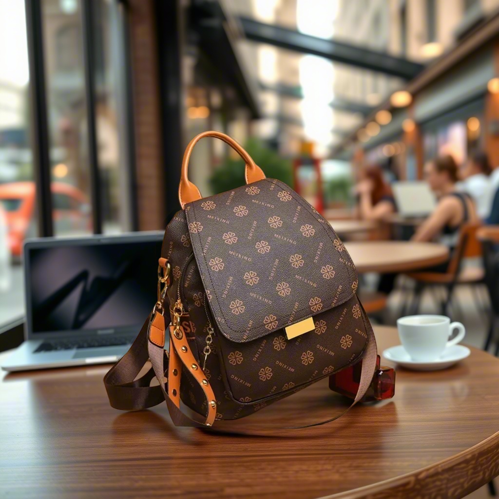 Leather Backpack Vintage - Retro Baskılı Sırt Çantası Kadın PU
