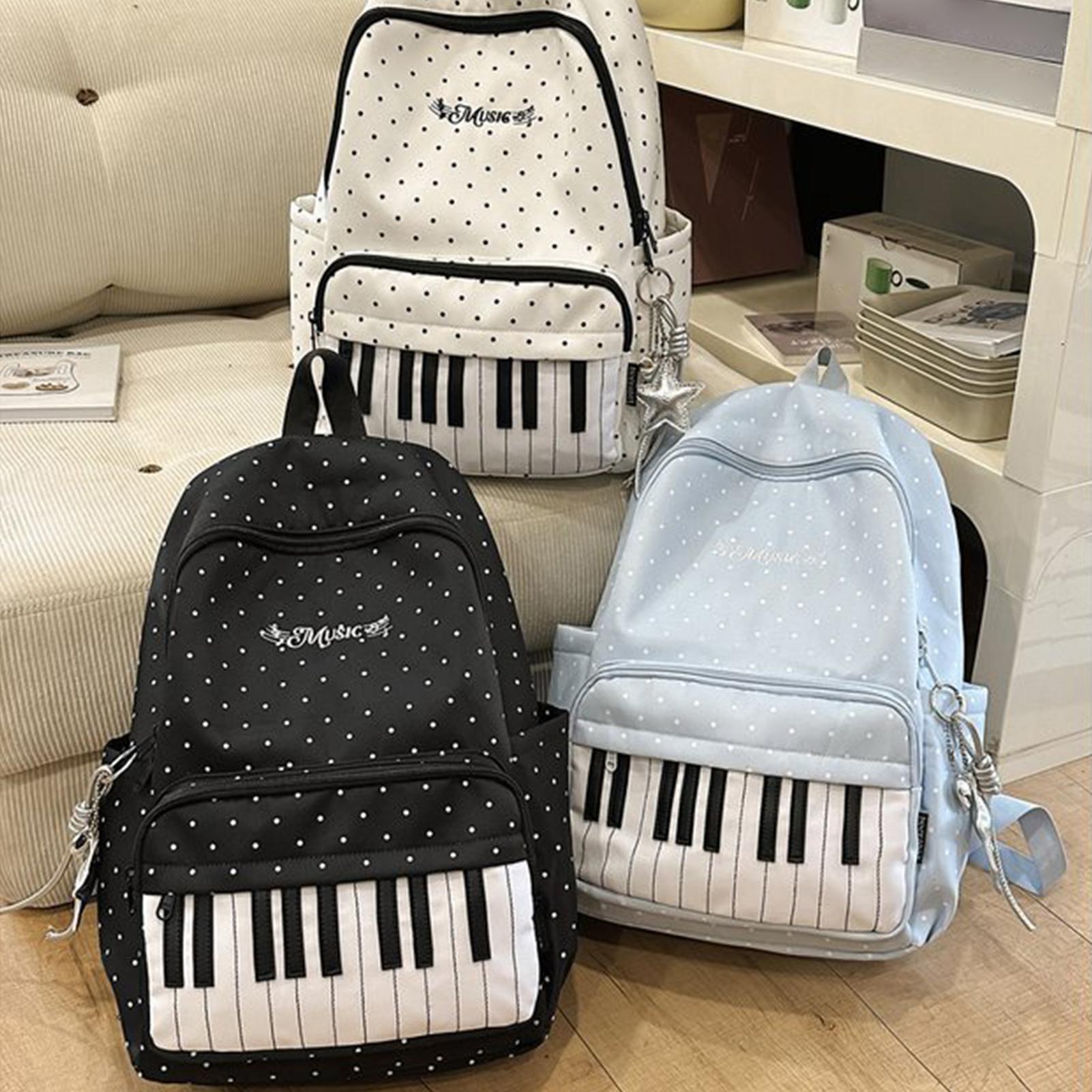 Fashion Backpack Women - Piyano Baskılı Seyahat Sırt Çantası, Büyük
